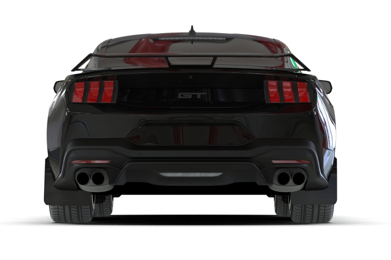 Ford Mustang Mud Flaps - Front + Rear - Rally Armor - UR Series with Metallic Black Logo - Black - `24-`27